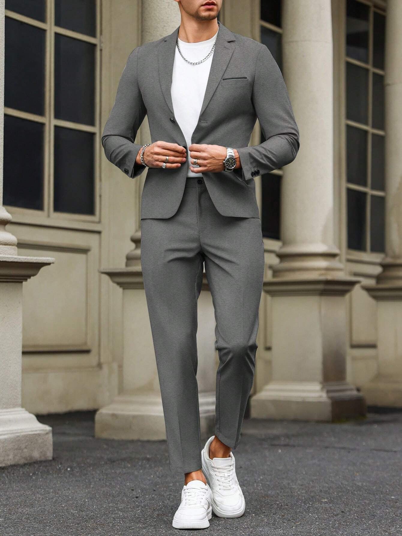 Stylish Manfinity Men's Casual Blazer & Slant Pocket Pants Suit Set - Perfect for Any Occasion!