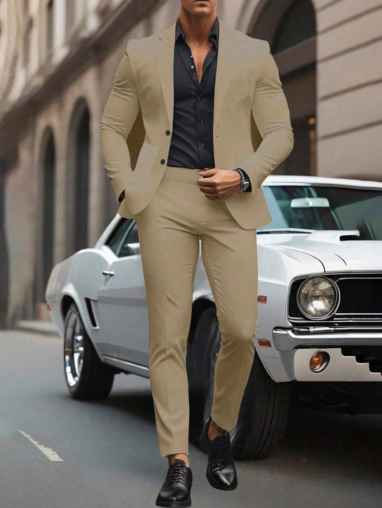 Stylish Manfinity Mode Men's Solid Color Suit Jacket and Pants Set