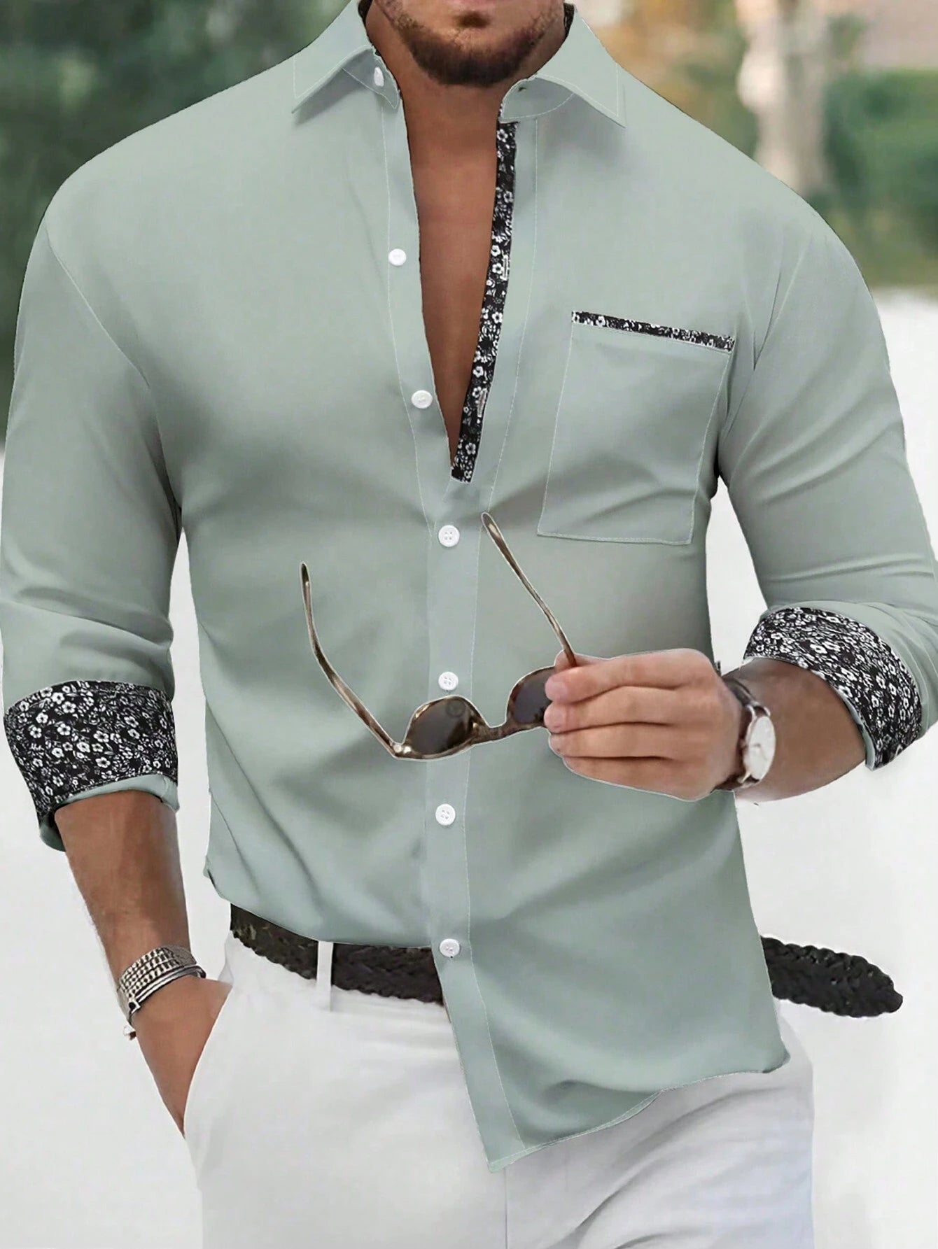 Stylish Orange Patchwork Long Sleeve Shirt for Men - Perfect for Casual Fashion