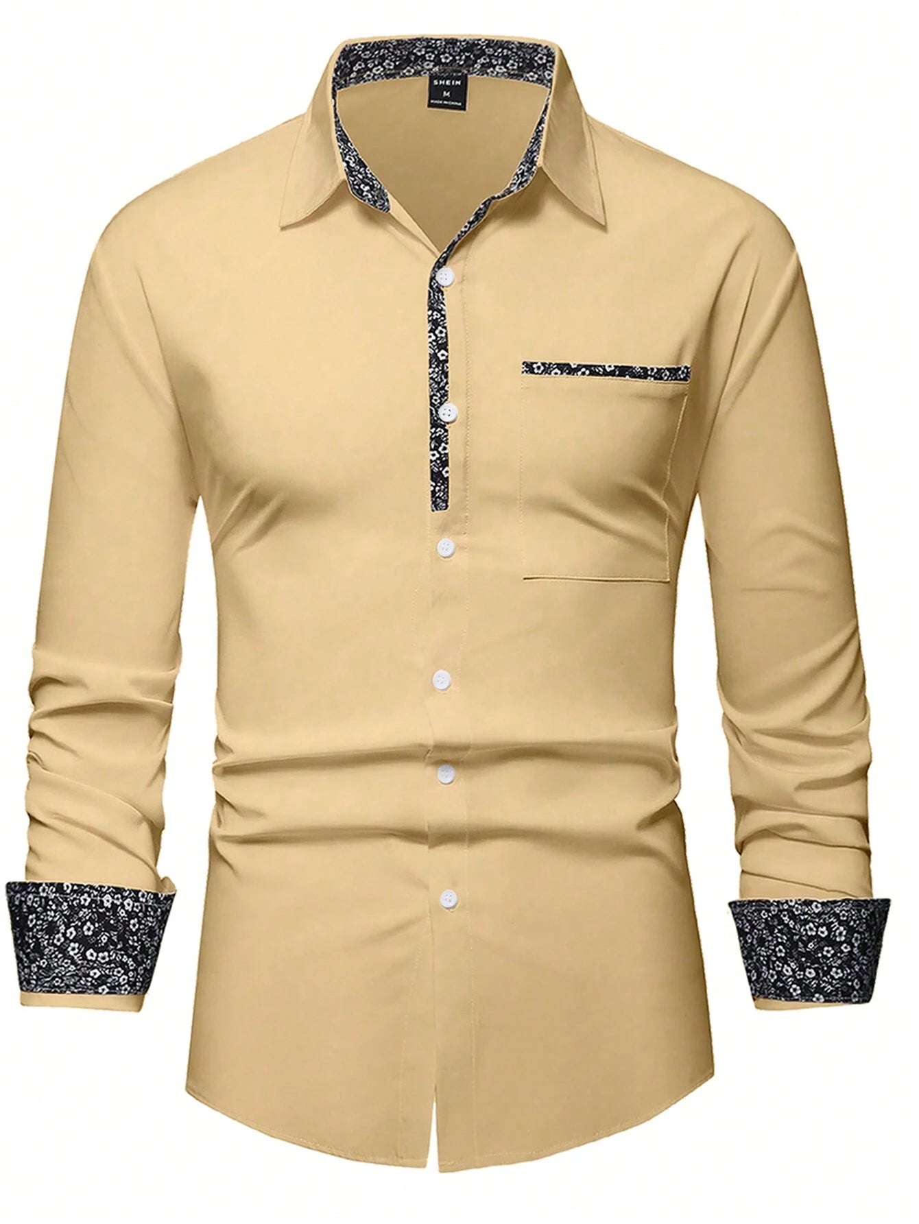 Stylish Orange Patchwork Long Sleeve Shirt for Men - Perfect for Casual Fashion