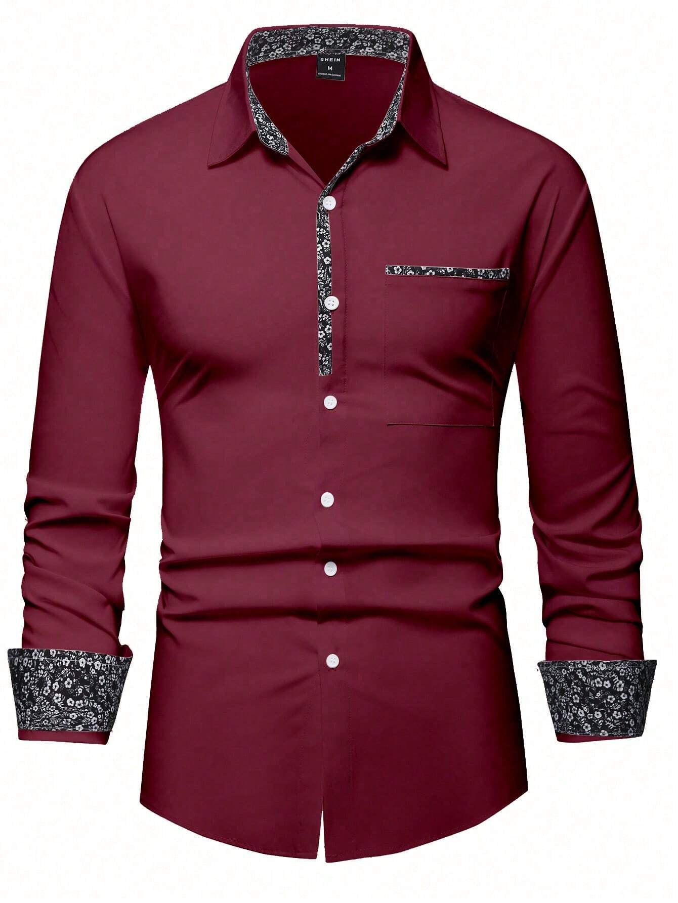 Stylish Orange Patchwork Long Sleeve Shirt for Men - Perfect for Casual Fashion