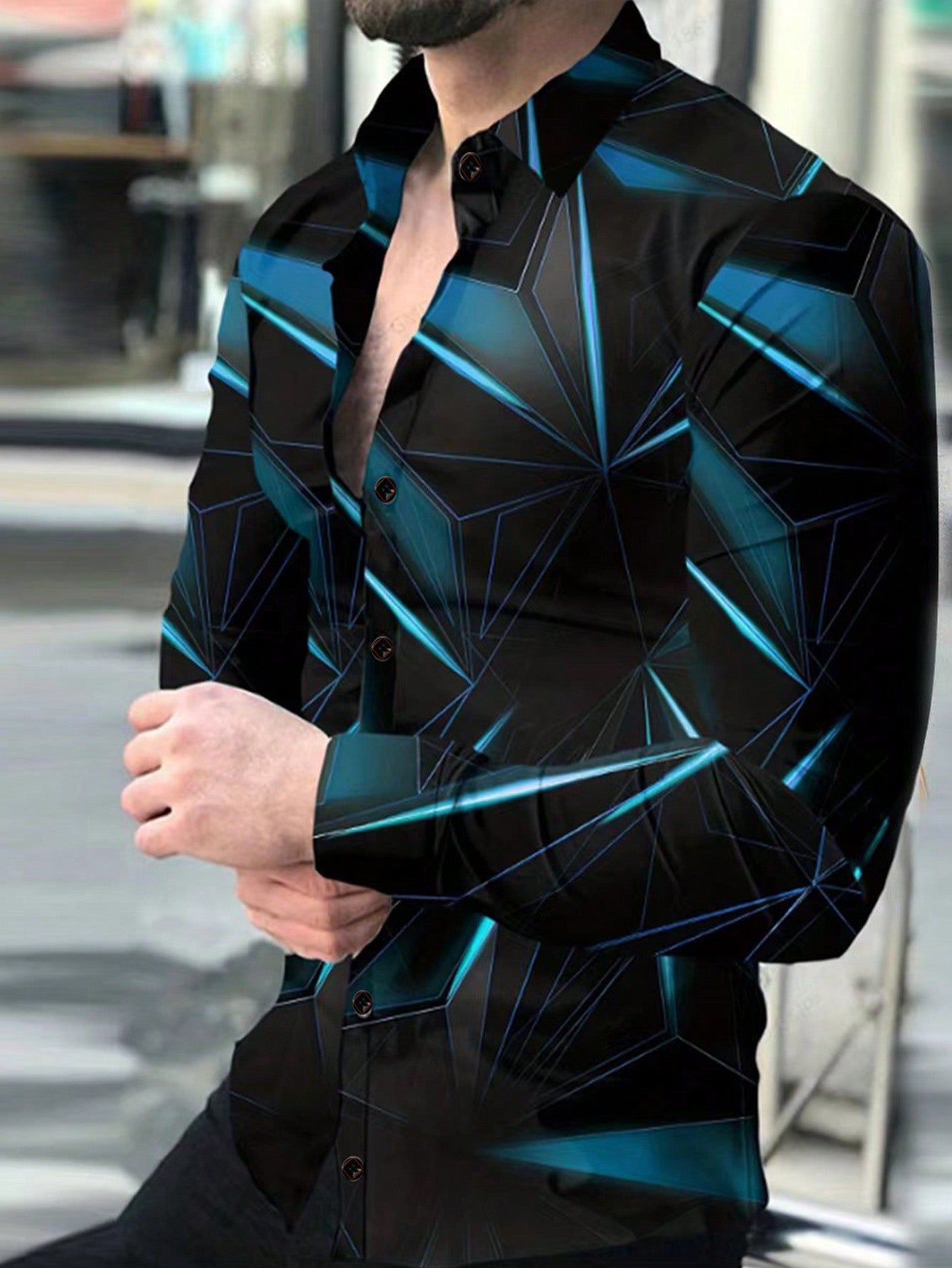 Manfinity LEGND Men's Vintage Geometric Long Sleeve Shirt - Perfect for Prom, Dads & Matching Outfits!