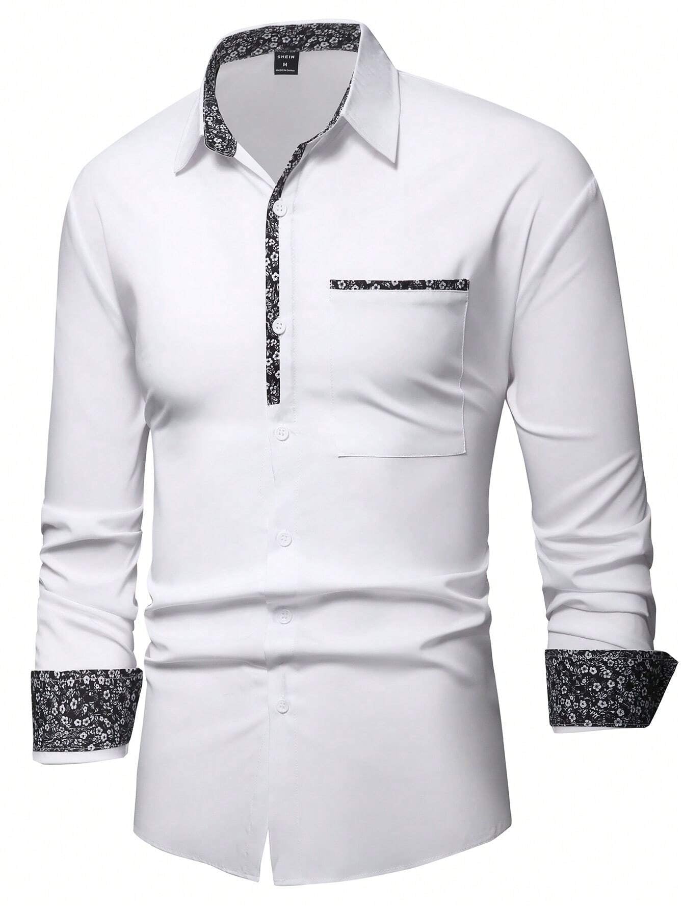 Stylish Orange Patchwork Long Sleeve Shirt for Men - Perfect for Casual Fashion