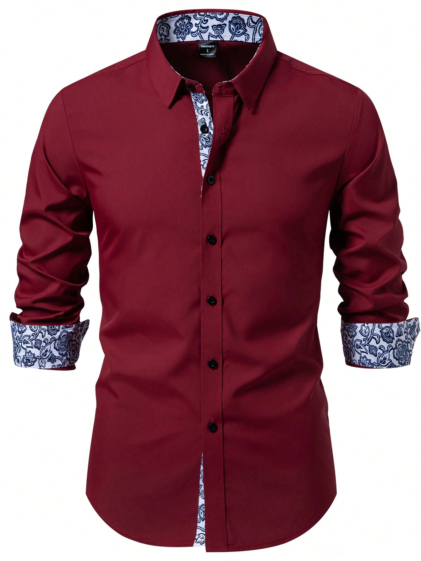 Stylish Manfinity Homme Floral Patchwork Long Sleeve Shirt - Perfect for Spring & Autumn Parties