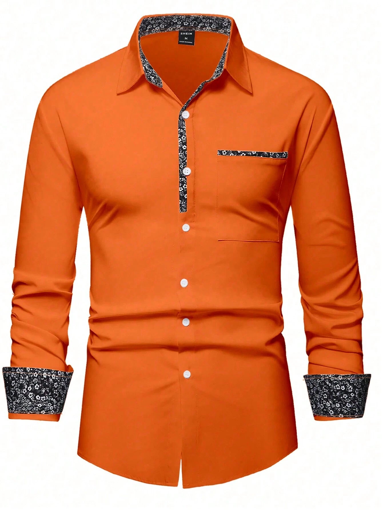 Stylish Orange Patchwork Long Sleeve Shirt for Men - Perfect for Casual Fashion