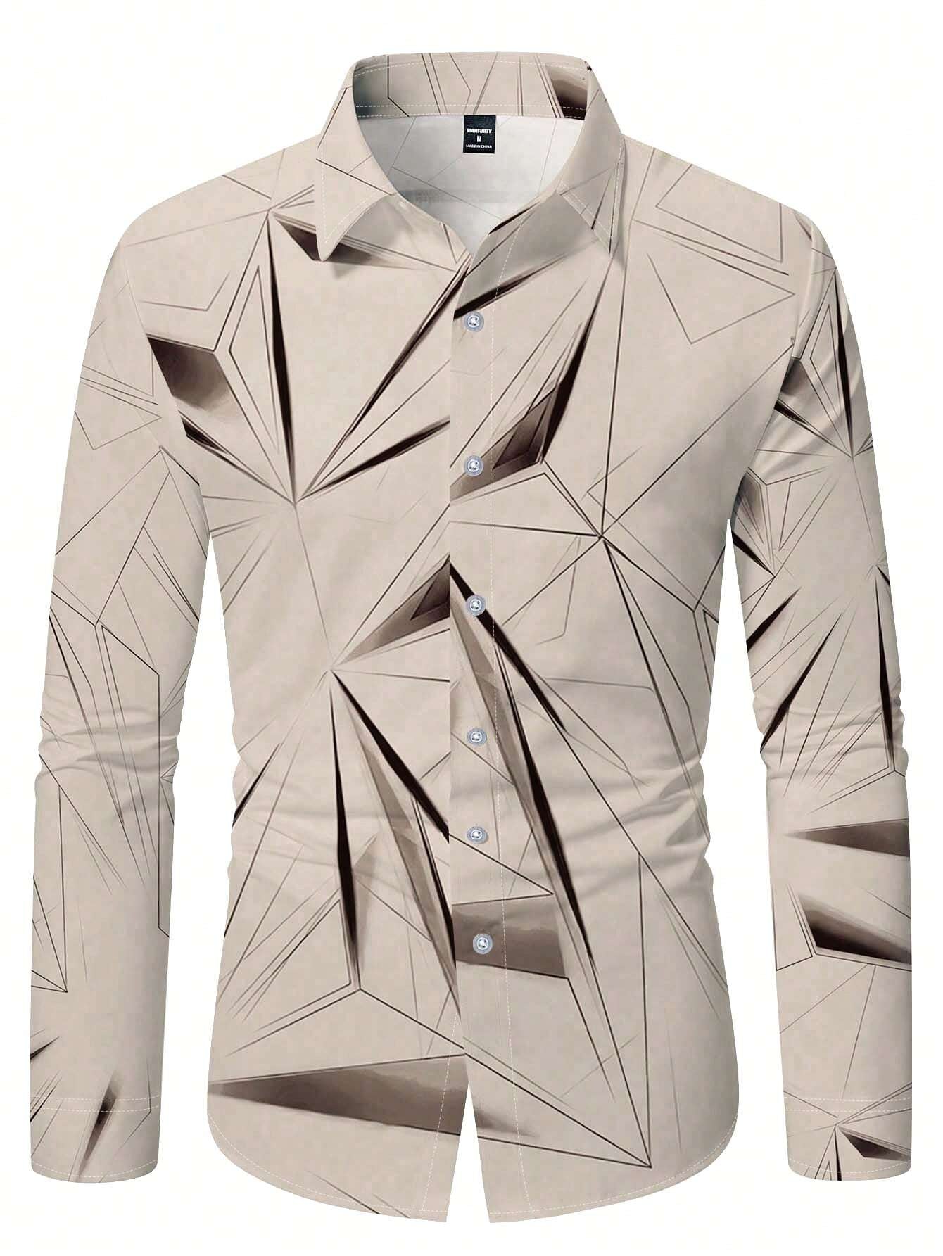 Manfinity LEGND Men's Vintage Geometric Long Sleeve Shirt - Perfect for Prom, Dads & Matching Outfits!