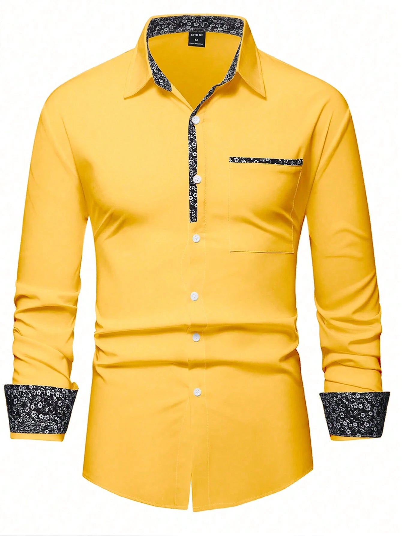 Stylish Orange Patchwork Long Sleeve Shirt for Men - Perfect for Casual Fashion