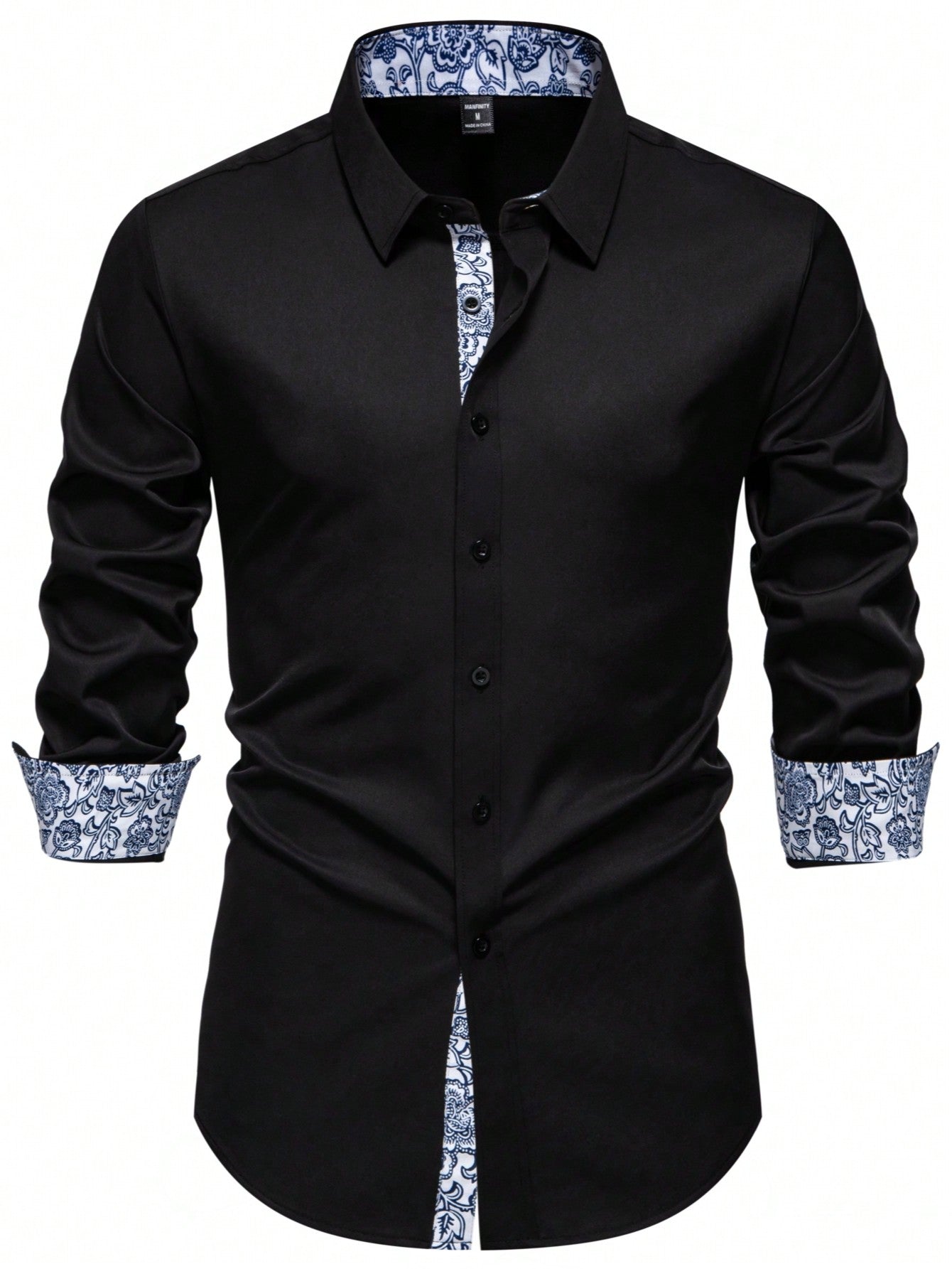 Stylish Manfinity Homme Floral Patchwork Long Sleeve Shirt - Perfect for Spring & Autumn Parties