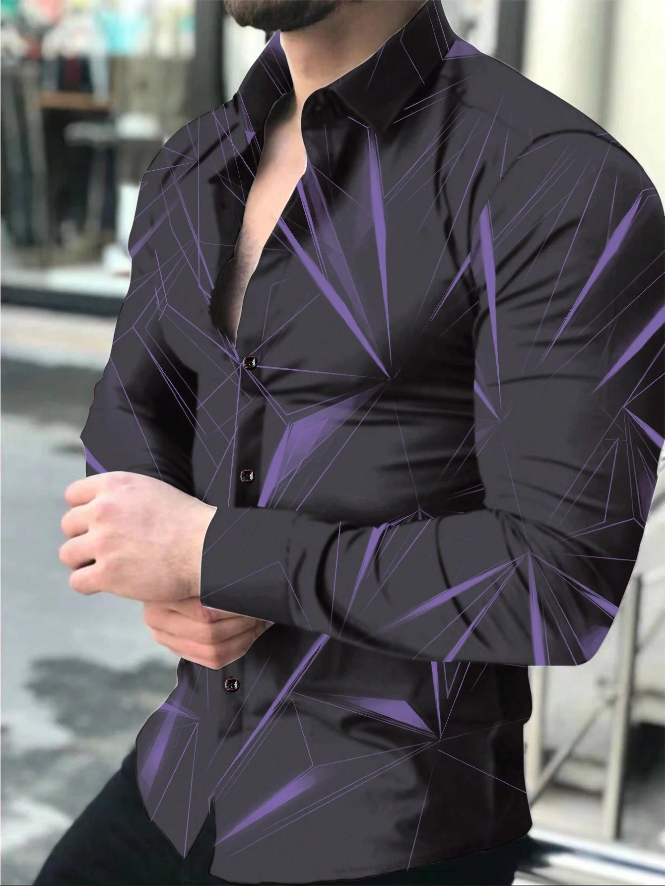 Manfinity LEGND Men's Vintage Geometric Long Sleeve Shirt - Perfect for Prom, Dads & Matching Outfits!