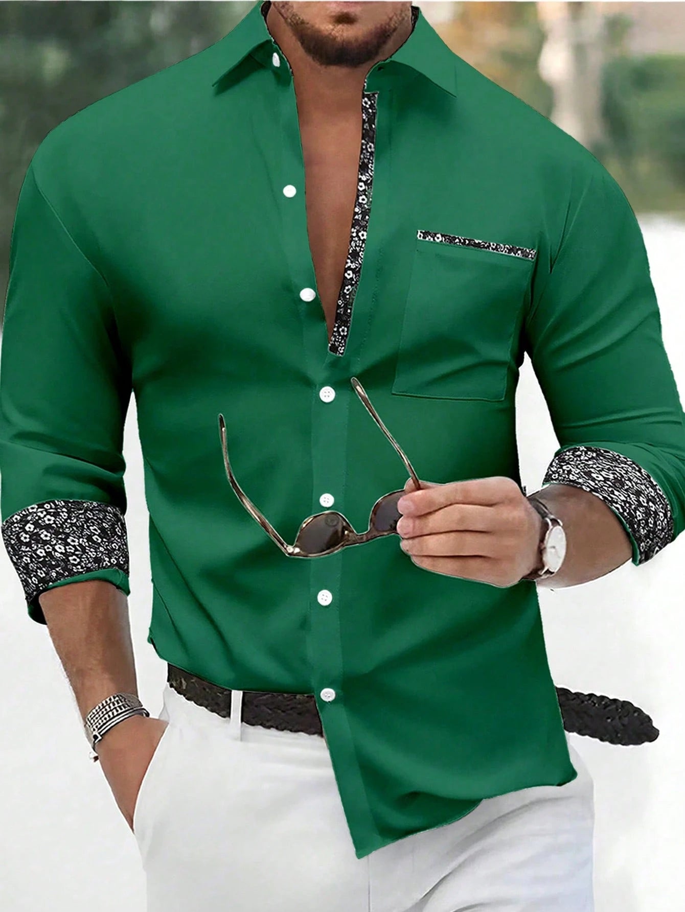 Stylish Orange Patchwork Long Sleeve Shirt for Men - Perfect for Casual Fashion