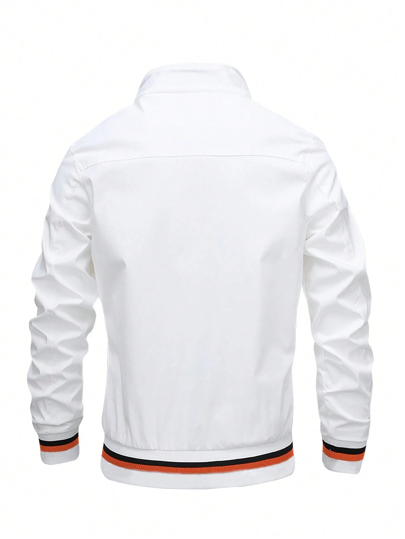 Stylish Men's Striped Trim Zip-Up Jacket with Letter Graphic