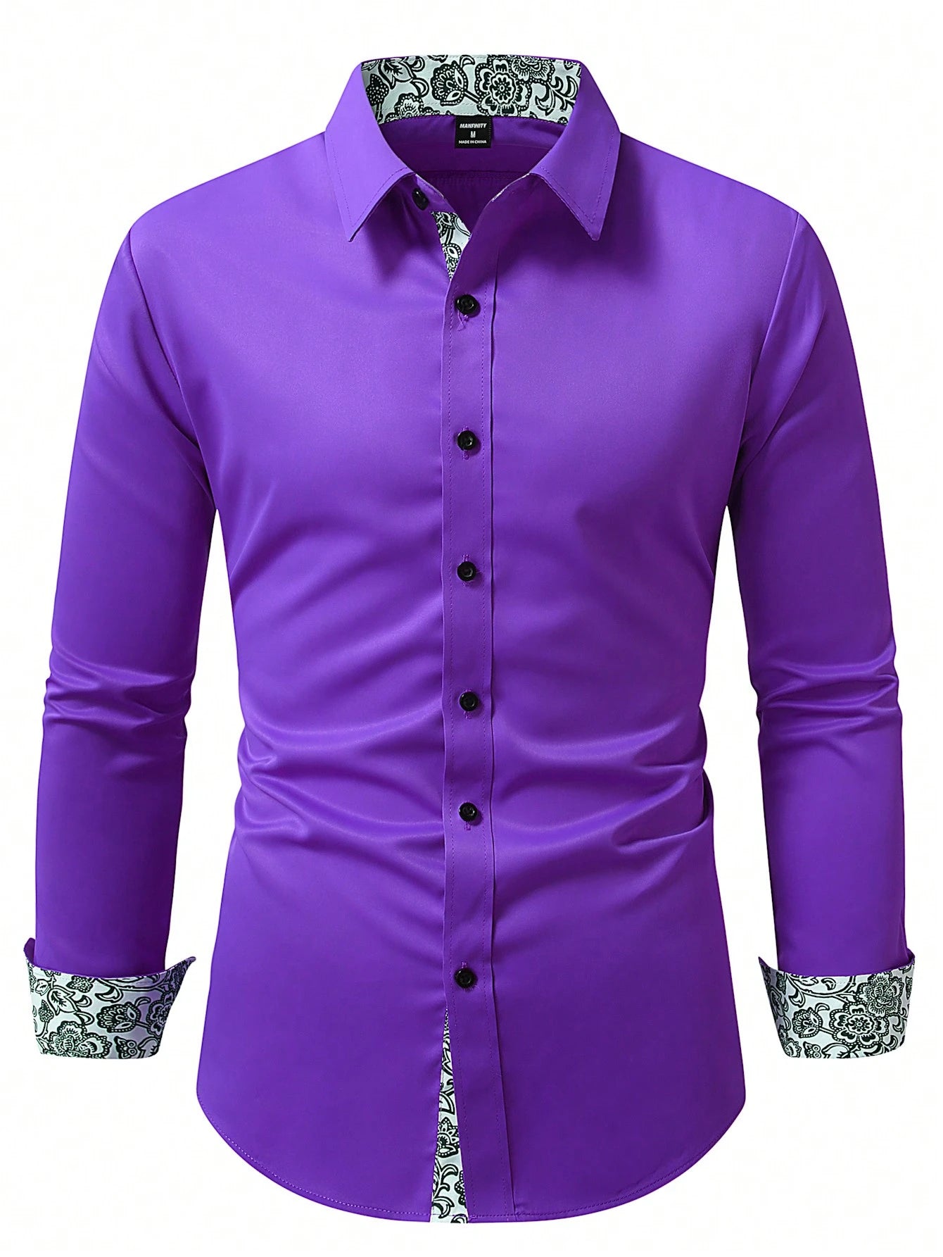 Stylish Manfinity Homme Floral Patchwork Long Sleeve Shirt - Perfect for Spring & Autumn Parties