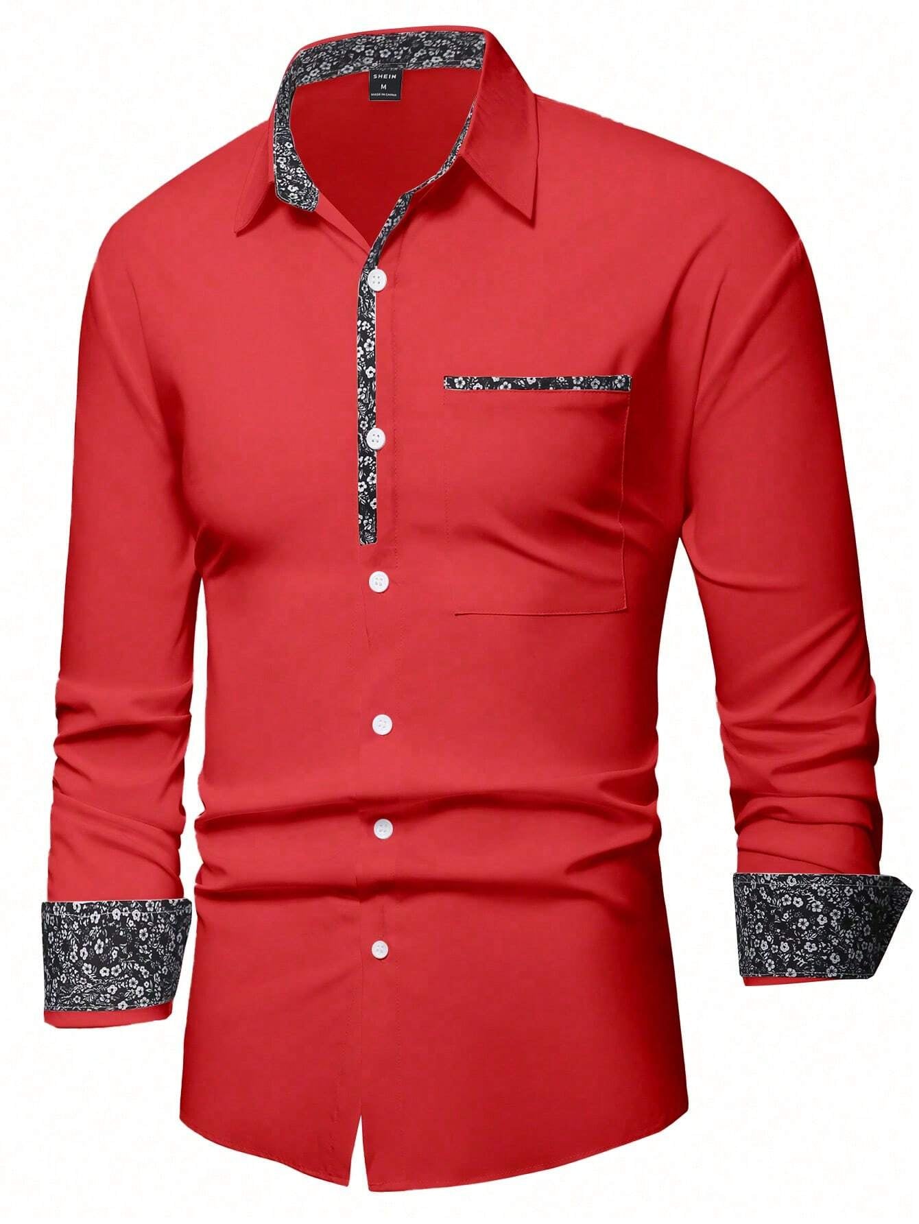 Stylish Orange Patchwork Long Sleeve Shirt for Men - Perfect for Casual Fashion