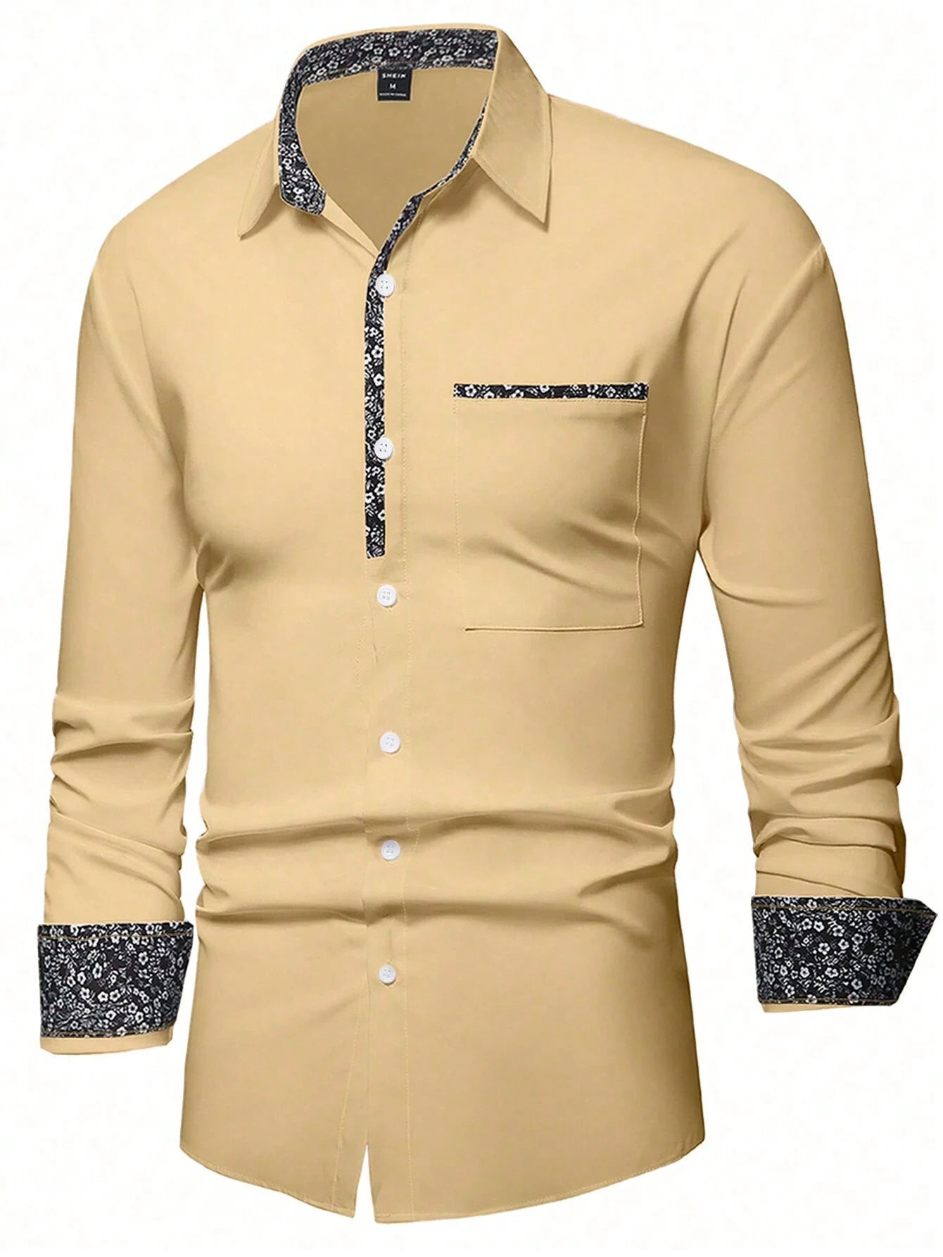 Stylish Orange Patchwork Long Sleeve Shirt for Men - Perfect for Casual Fashion