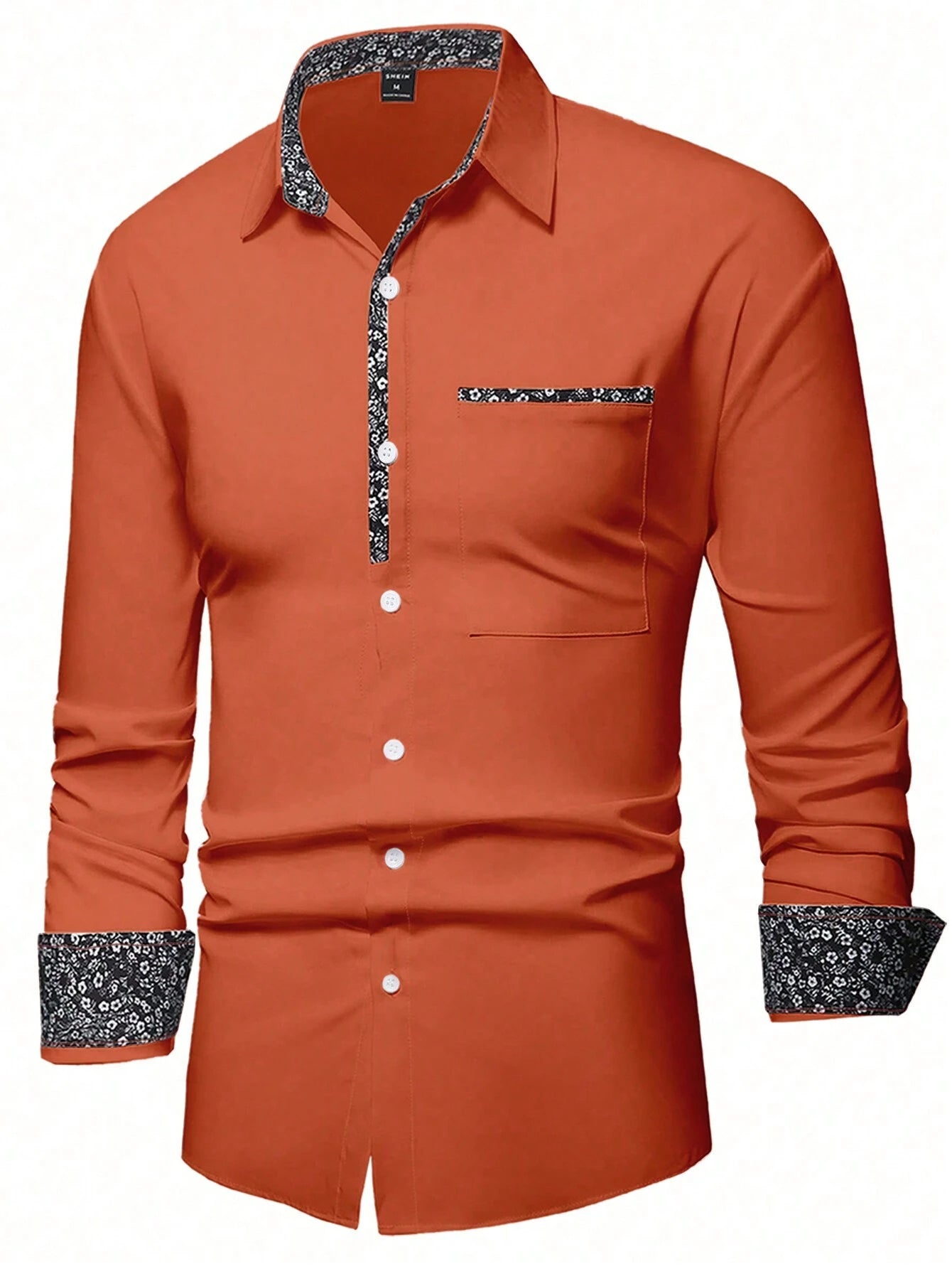 Stylish Orange Patchwork Long Sleeve Shirt for Men - Perfect for Casual Fashion