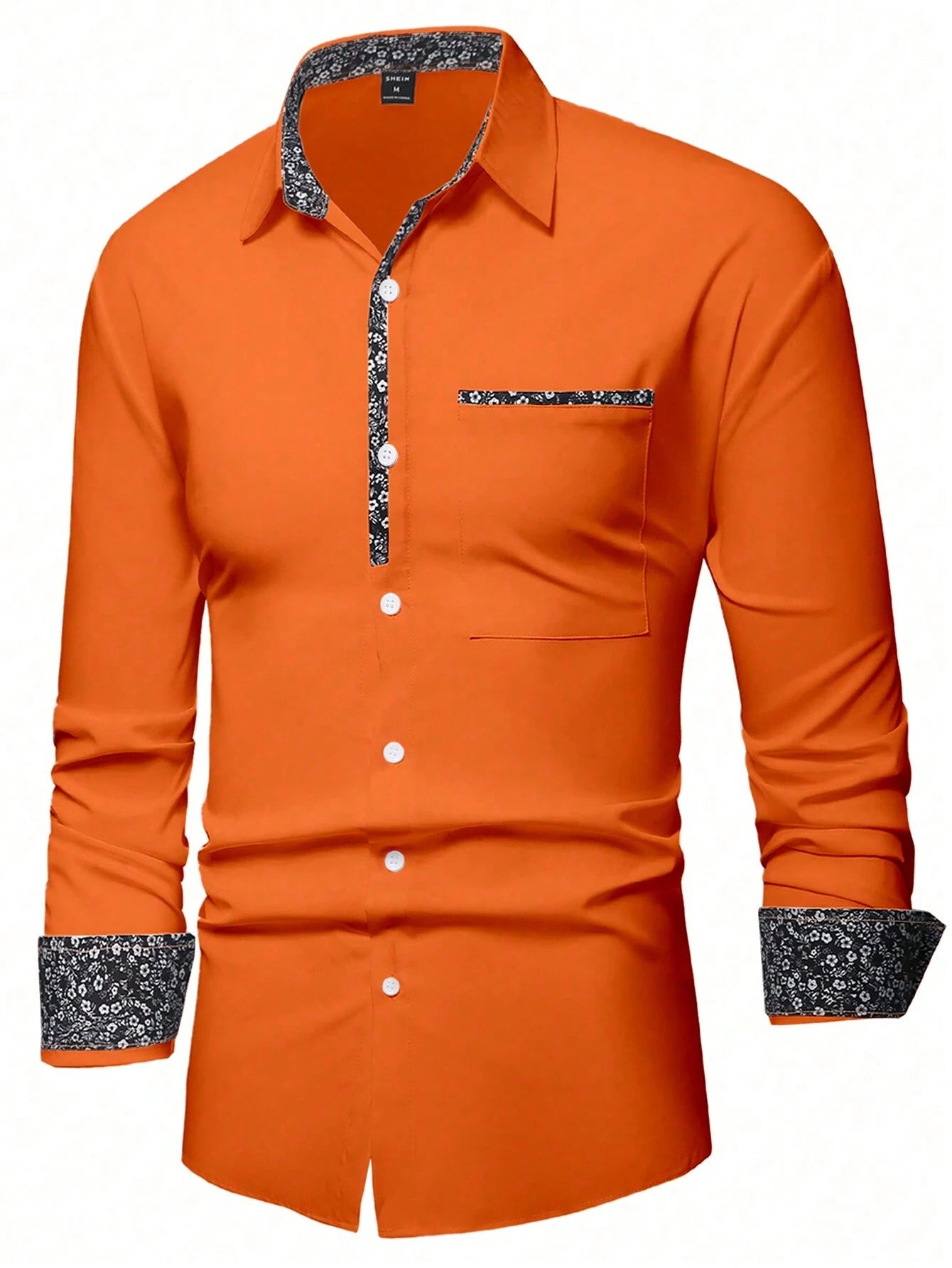 Stylish Orange Patchwork Long Sleeve Shirt for Men - Perfect for Casual Fashion