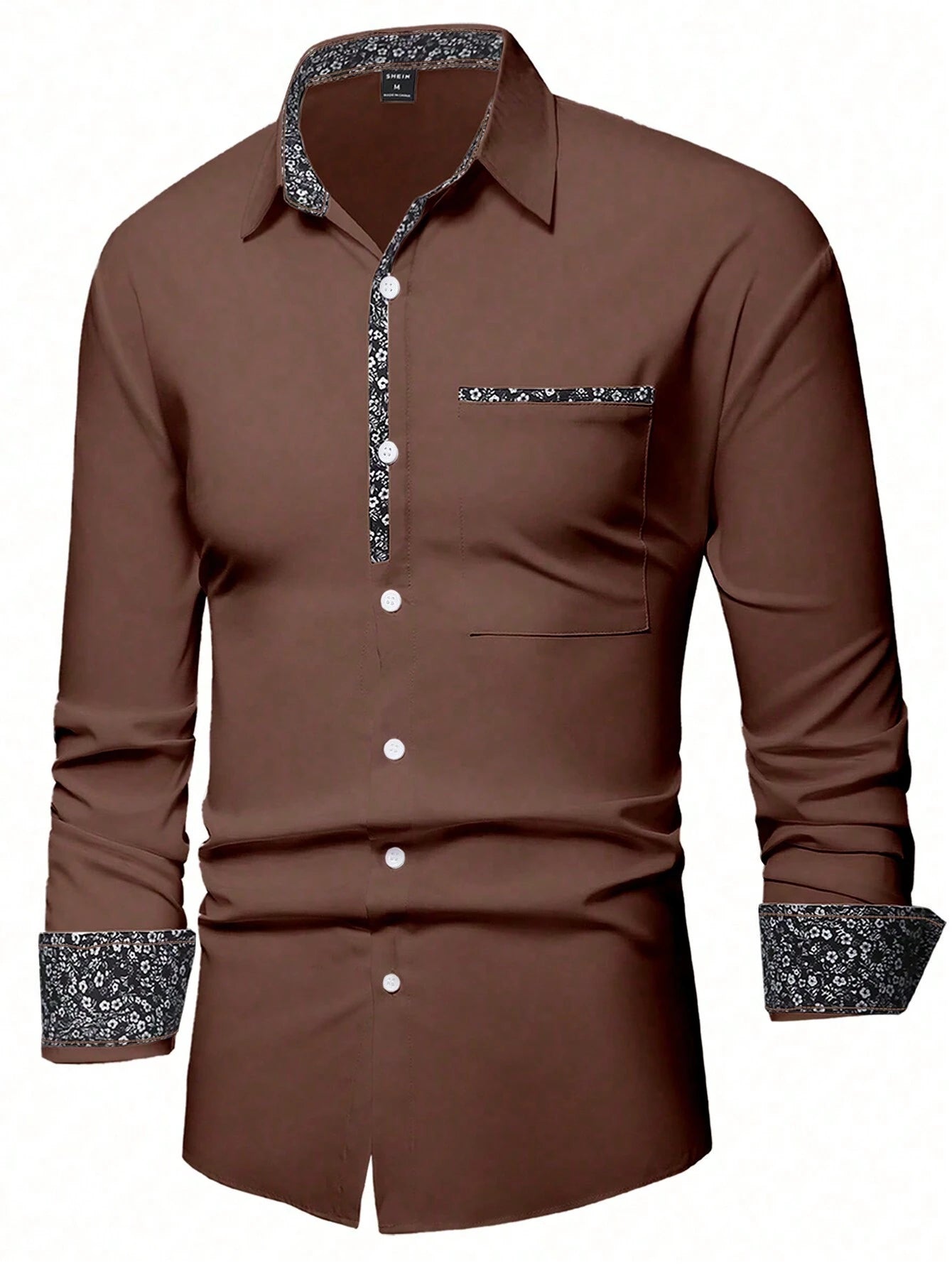 Stylish Orange Patchwork Long Sleeve Shirt for Men - Perfect for Casual Fashion