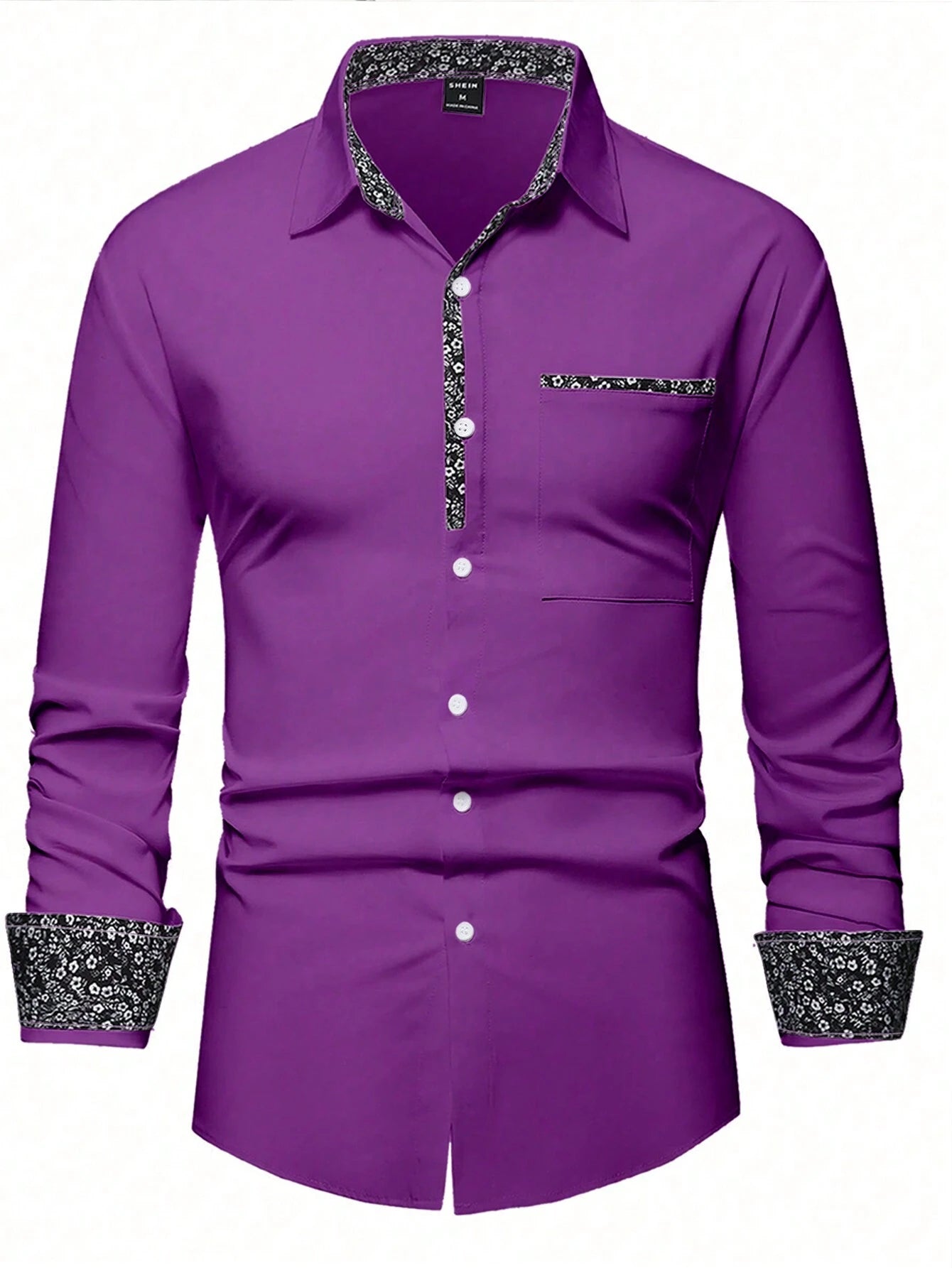 Stylish Orange Patchwork Long Sleeve Shirt for Men - Perfect for Casual Fashion