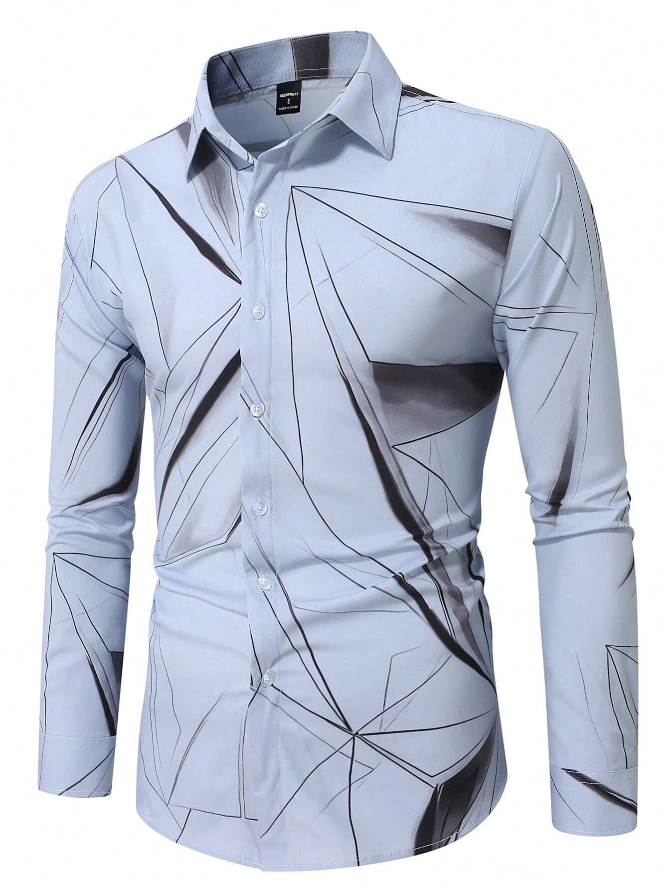 Manfinity LEGND Men's Vintage Geometric Long Sleeve Shirt - Perfect for Prom, Dads & Matching Outfits!