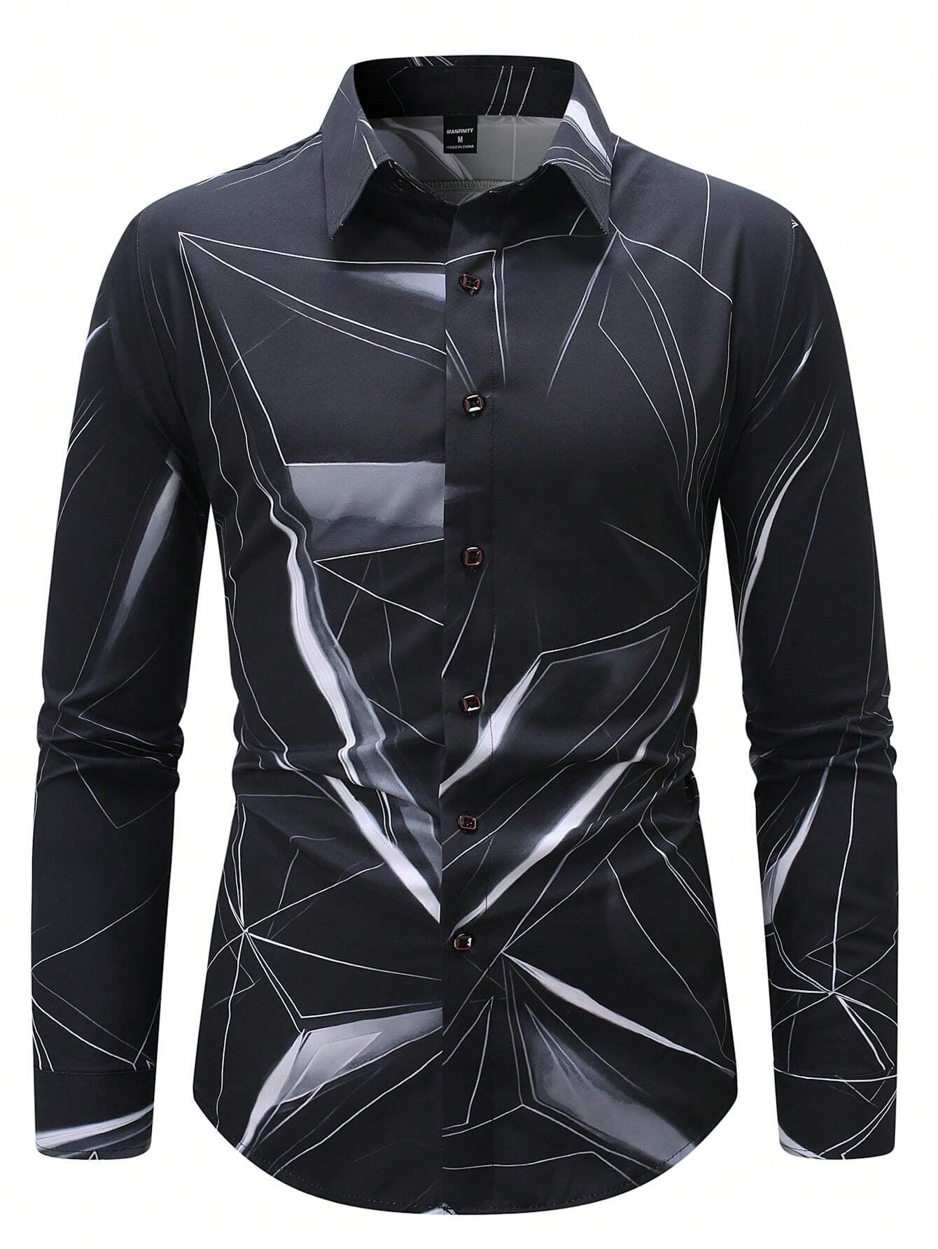 Manfinity LEGND Men's Vintage Geometric Long Sleeve Shirt - Perfect for Prom, Dads & Matching Outfits!