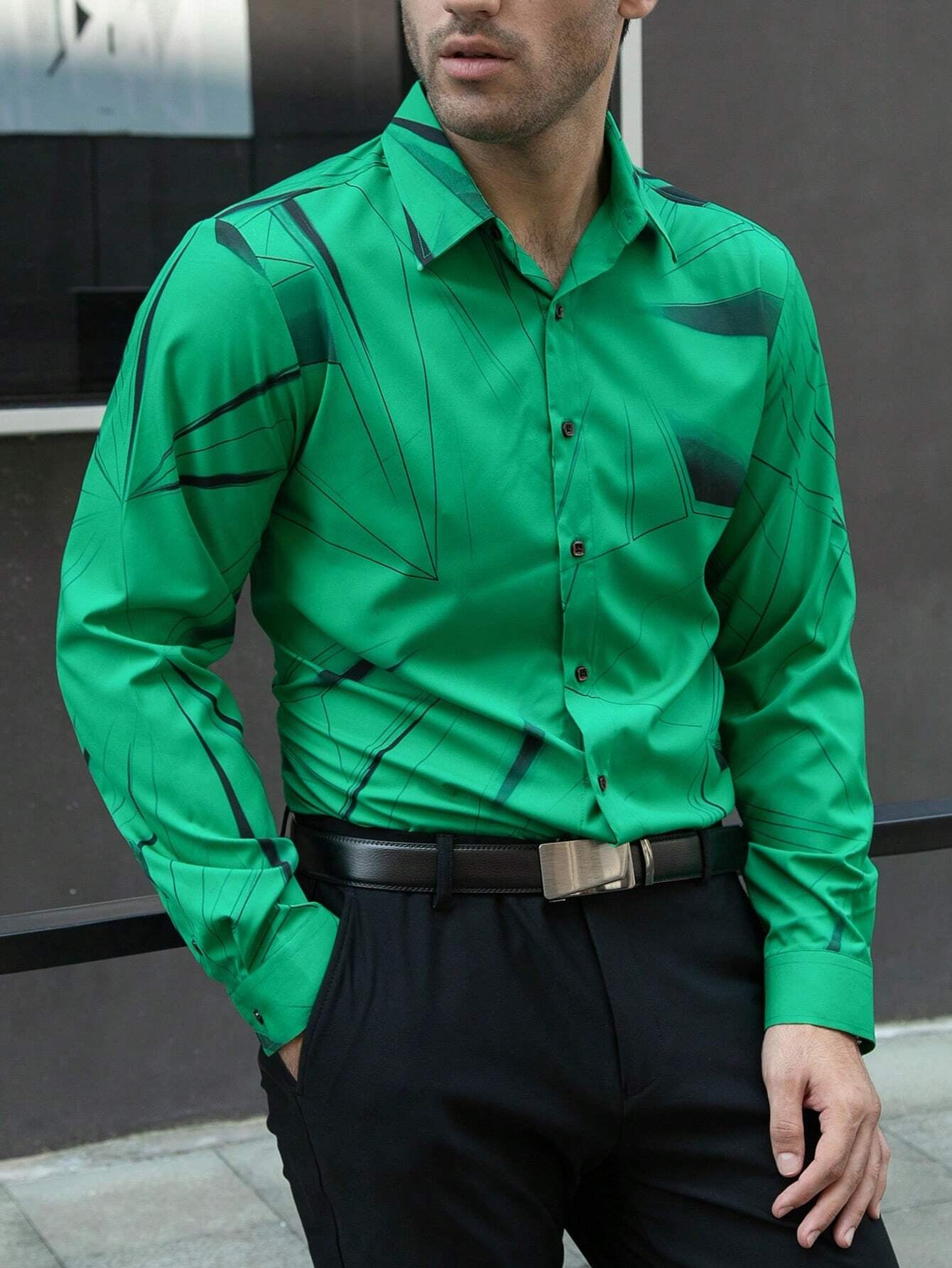 Manfinity LEGND Men's Vintage Geometric Long Sleeve Shirt - Perfect for Prom, Dads & Matching Outfits!