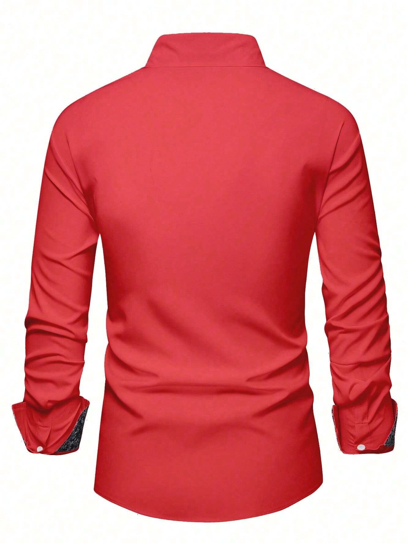 Stylish Orange Patchwork Long Sleeve Shirt for Men - Perfect for Casual Fashion