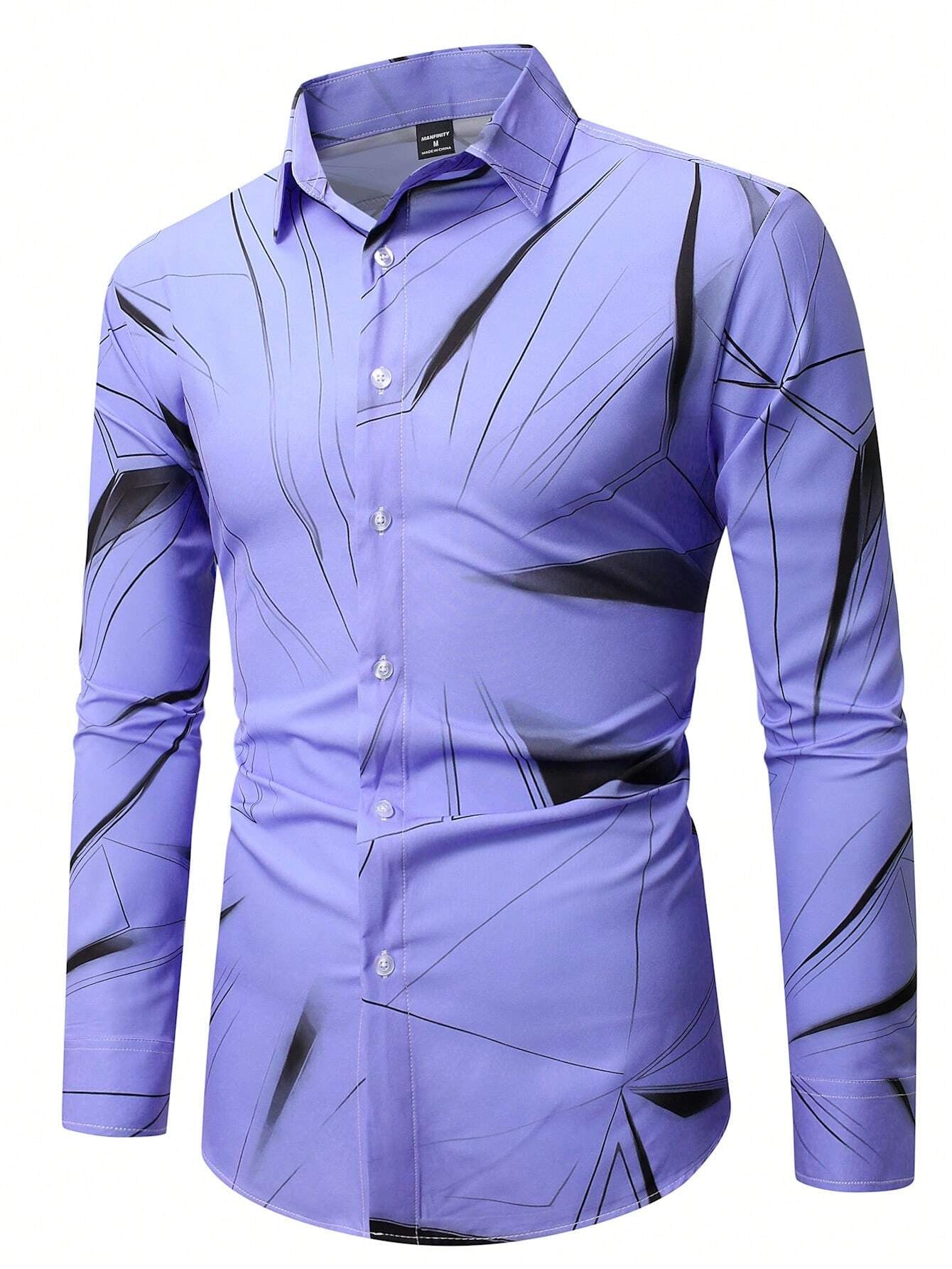 Manfinity LEGND Men's Vintage Geometric Long Sleeve Shirt - Perfect for Prom, Dads & Matching Outfits!