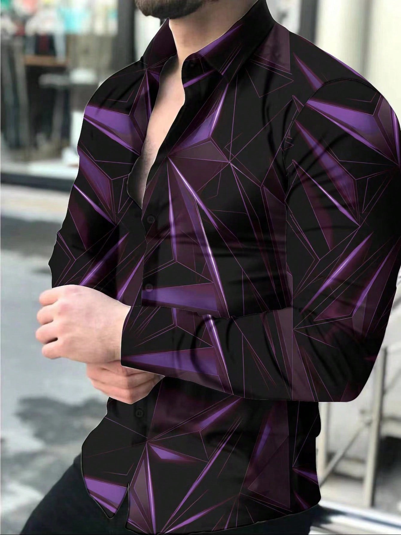 Manfinity LEGND Men's Vintage Geometric Long Sleeve Shirt - Perfect for Prom, Dads & Matching Outfits!